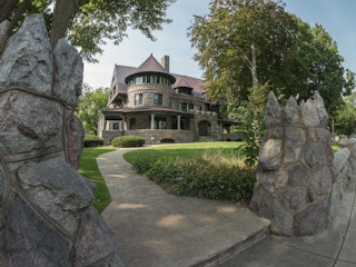 An exterior photo of the Olvier Mansion in downtown South Bend
