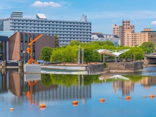 Century Center and Island Park in downtown South Bend