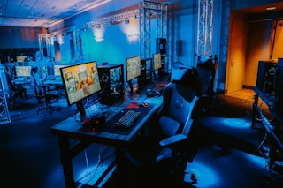 A gamer computer set up in the LAN Center at Bendix Arena inside the Century Center