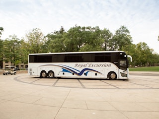 A Royal Excursion bus for groups traveling around The Bend during their visit