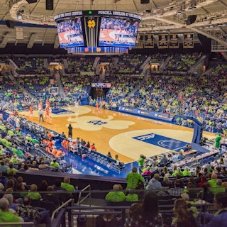 A wide shot of Purcell Pavilion during a womens basketball game
